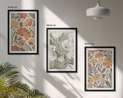 Set di 3 quadri con motivi floreali arancione e verde
