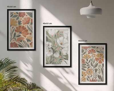 Set di 3 quadri Motivi floreali arancione verde