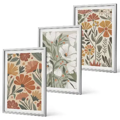Set di 3 quadri con motivi floreali arancione e verde