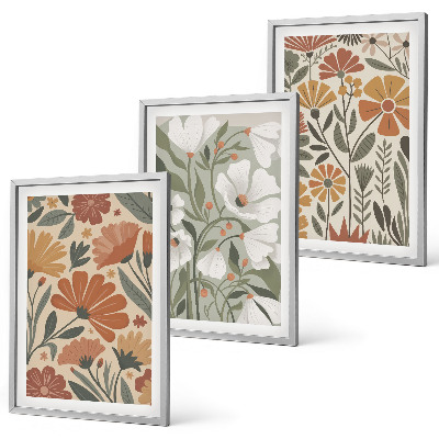 Set di 3 quadri Motivi floreali arancione verde