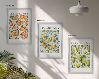 Set di 3 quadri Motivi agrumati dai colori pastello