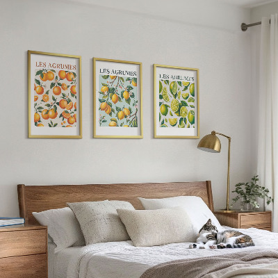 Set di 3 quadri Motivi agrumati dai colori pastello