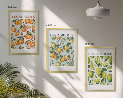 Set di 3 quadri Motivi agrumati dai colori pastello