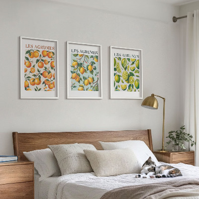 Set di 3 quadri Motivi agrumati dai colori pastello