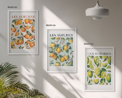 Set di 3 quadri Motivi agrumati dai colori pastello
