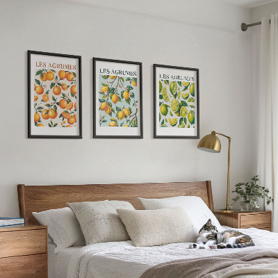 Set di 3 quadri Motivi agrumati dai colori pastello