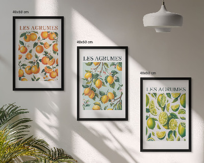 Set di 3 quadri Motivi agrumati dai colori pastello
