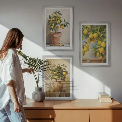 Composizione di quadri alberi di limoni in vaso