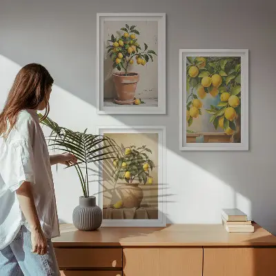 Composizione di quadri alberi di limoni in vaso