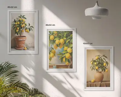 Composizione di quadri alberi di limoni in vaso