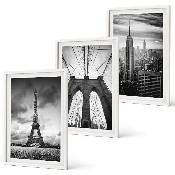 Set di 3 quadri Torri di ponti monocromatiche