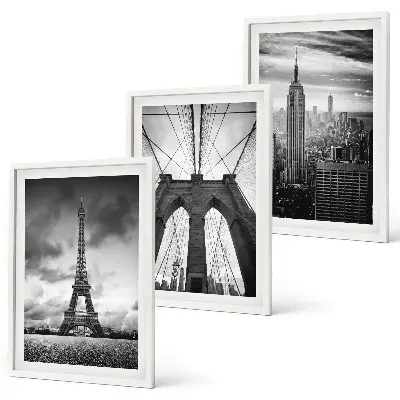 Set di 3 quadri con torri di ponti monocromatiche