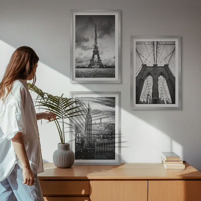 Set di 3 quadri Torri di ponti monocromatiche