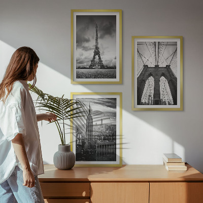 Set di 3 quadri Torri di ponti monocromatiche