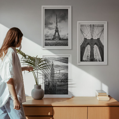 Set di 3 quadri Torri di ponti monocromatiche