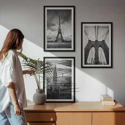 Set di 3 quadri Torri di ponti monocromatiche