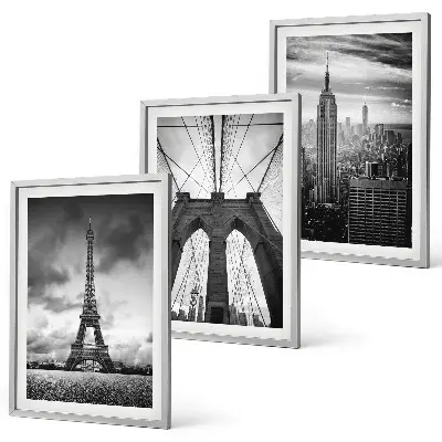 Set di 3 quadri con torri di ponti monocromatiche