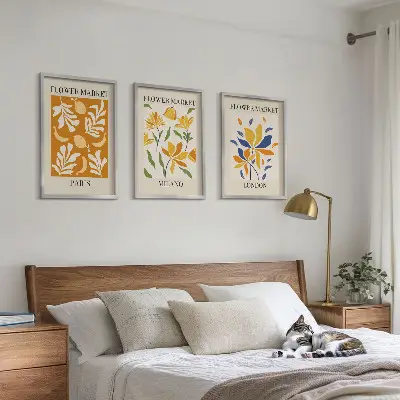 Set di 3 quadri con poster a tema floreale di Parigi Milano e Londra