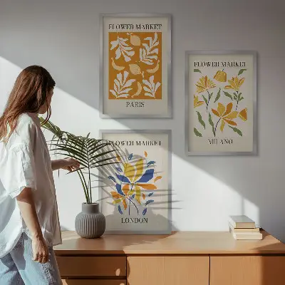 Set di 3 quadri con poster a tema floreale di Parigi Milano e Londra