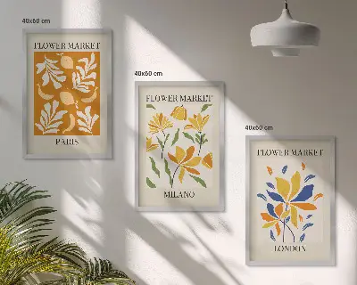 Set di 3 quadri con poster a tema floreale di Parigi Milano e Londra
