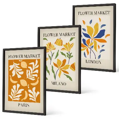 Set di 3 quadri con poster a tema floreale di Parigi Milano e Londra