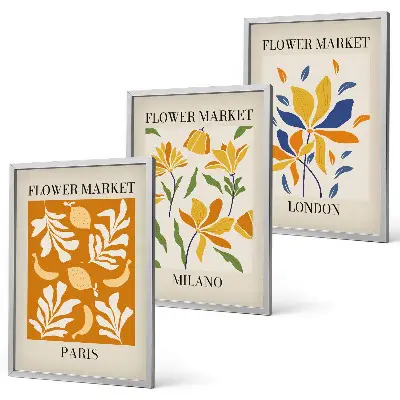 Set di 3 quadri con poster a tema floreale di Parigi Milano e Londra