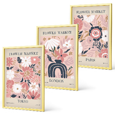 Set di quadri incorniciati Motivi floreali Tokyo Londra Parigi