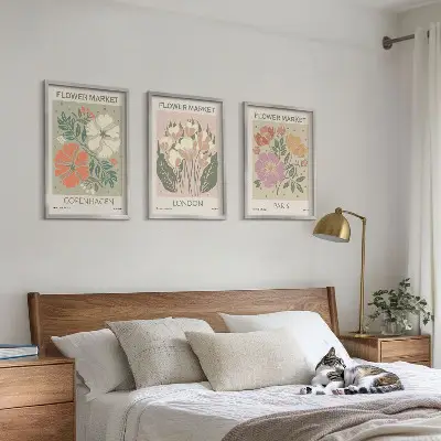 Set di 3 quadri con stampe floreali di Copenaghen, Londra e Parigi