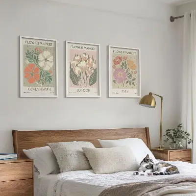 Set di 3 quadri con stampe floreali di Copenaghen, Londra e Parigi