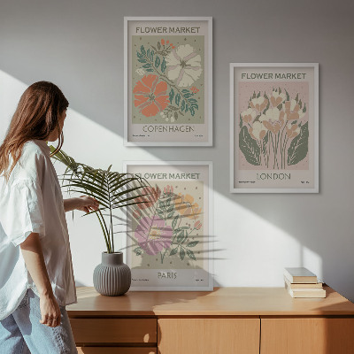 Set di 3 quadri Poster floreali Copenaghen Londra Parigi
