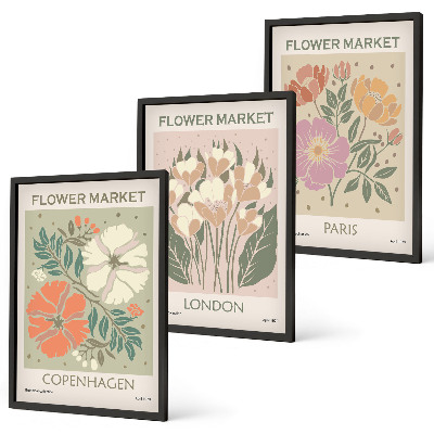 Set di 3 quadri Poster floreali Copenaghen Londra Parigi