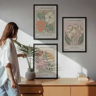 Set di 3 quadri con stampe floreali di Copenaghen, Londra e Parigi