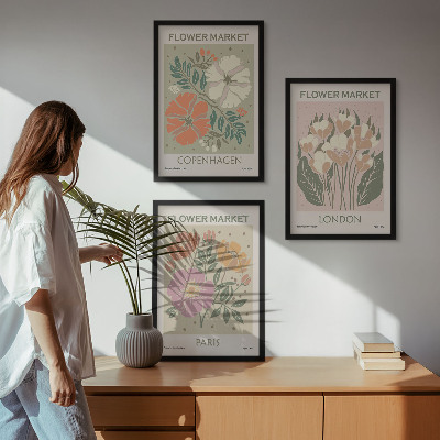 Set di 3 quadri Poster floreali Copenaghen Londra Parigi