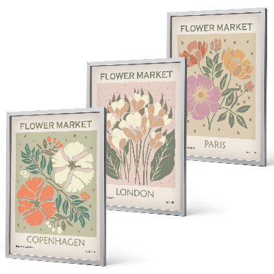 Set di 3 quadri Poster floreali Copenaghen Londra Parigi