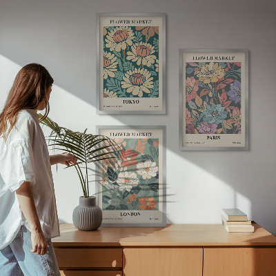 Composizione di quadri Poster floreali Tokyo Parigi Londra