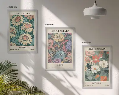 Composizione di quadri con poster floreali di Tokyo, Parigi e Londra