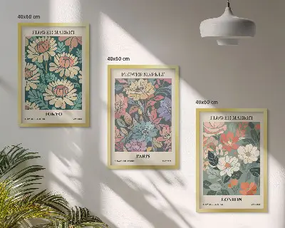 Composizione di quadri con poster floreali di Tokyo, Parigi e Londra