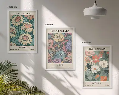 Composizione di quadri con poster floreali di Tokyo, Parigi e Londra