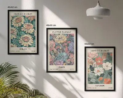 Composizione di quadri con poster floreali di Tokyo, Parigi e Londra