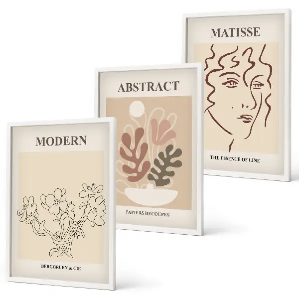 Set di 3 quadri con linee di piante moderne