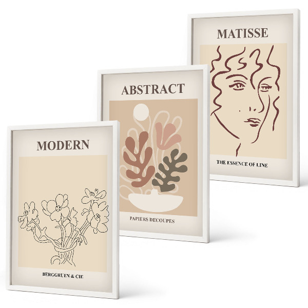 Set di 3 quadri Linee di piante moderne