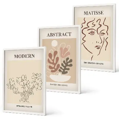 Set di 3 quadri con linee di piante moderne