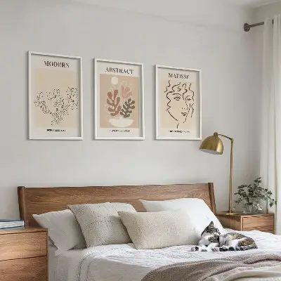 Set di 3 quadri con linee di piante moderne