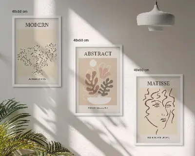 Set di 3 quadri con linee di piante moderne