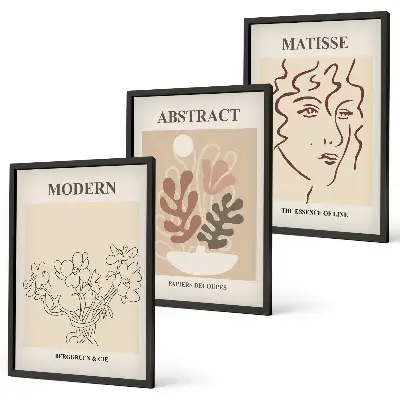 Set di 3 quadri con linee di piante moderne