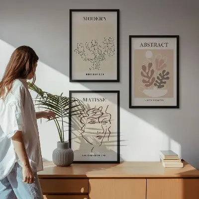 Set di 3 quadri con linee di piante moderne