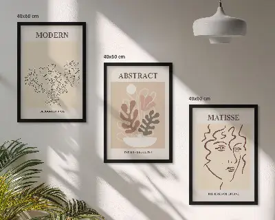 Set di 3 quadri con linee di piante moderne