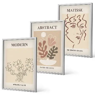 Set di 3 quadri con linee di piante moderne