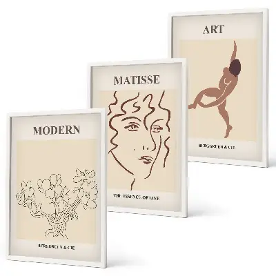 Set di 3 quadri con grafica elegante di personaggi floreali