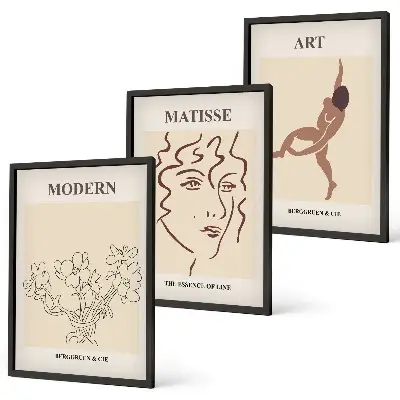 Set di 3 quadri con grafica elegante di personaggi floreali